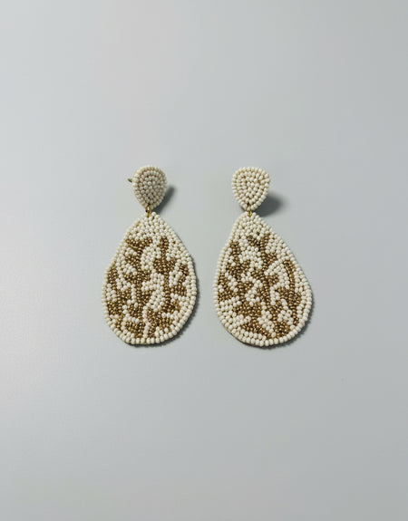 Lily Beige and Gold Beaded Earrings