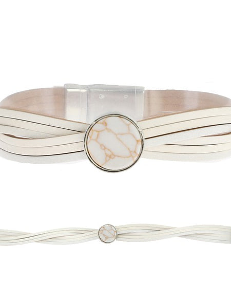 Multi-Strand Faux Leather Bracelet- Off White
