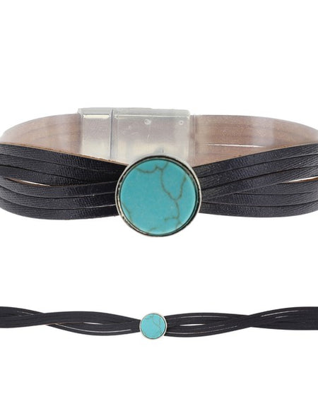 Multi-Strand Faux Leather Bracelet- Black