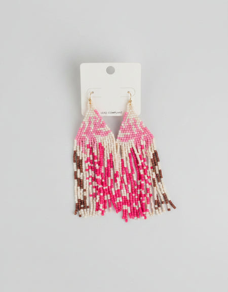 Pink and White Fringe Beaded Earrings - ReservedChic