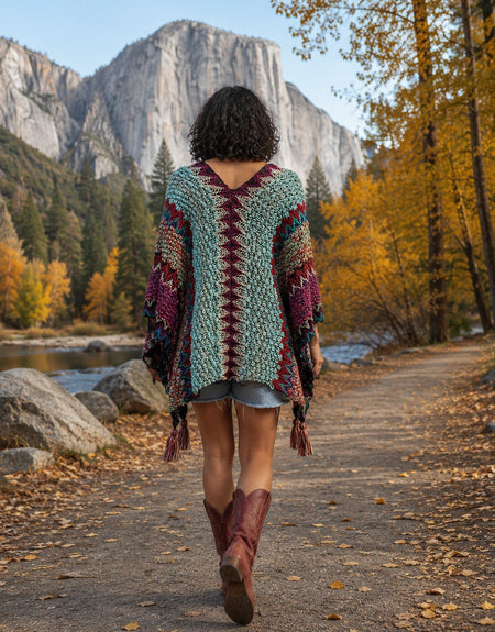 Boho Poncho Cardigan - Burgundy - ReservedChic