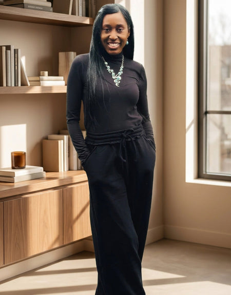 Casual Solid Wide Leg Sweatpants- Black