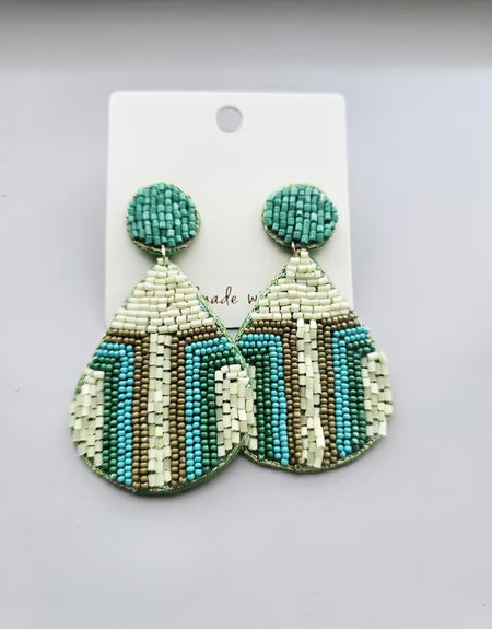 Willow Beaded Drop Earrings- Green - ReservedChic