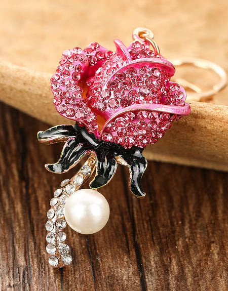 Pink Rose Keychain Bag Charm