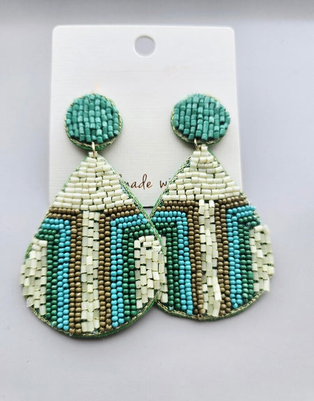 Willow Beaded Drop Earrings- Green - ReservedChic