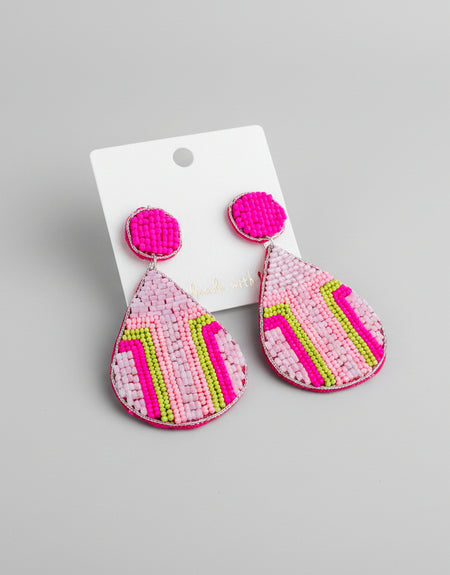 Southwest Beaded Drop Earrings- Pink