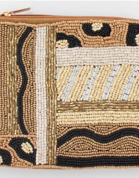 Animal Print Beaded Coin Purse - Brown