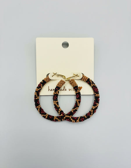 Animal Print Beaded Hoop Earrings