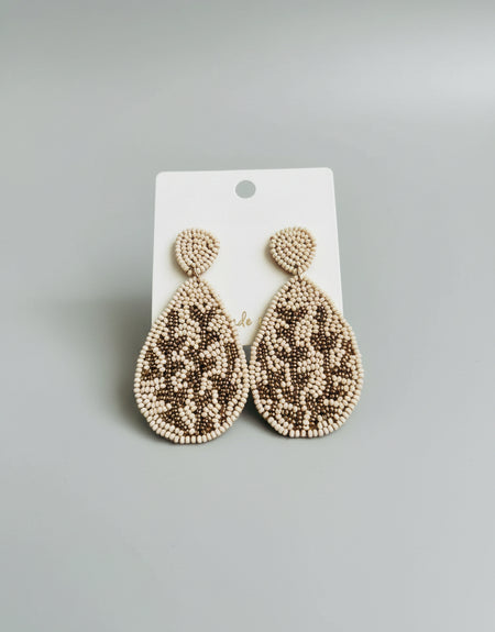 Lily Beige and Gold Beaded Earrings