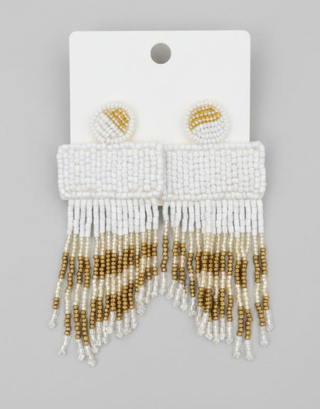 Kasey White Fringe Beaded Earrings - ReservedChic