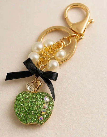 Green Apple Rhinestone Keychain Bag Charm