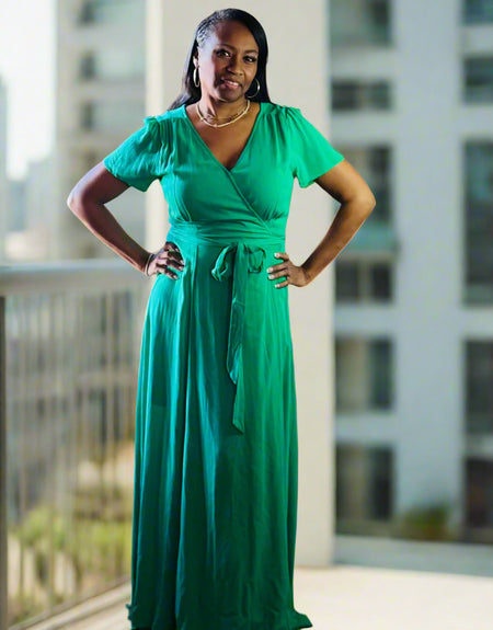 Brandi Flowy Wrap Dress Green - ReservedChic