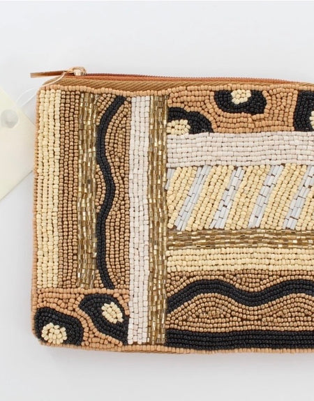 Animal Print Beaded Coin Purse - Brown