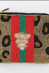 Honey Bee Leopard Beaded Coin Purse