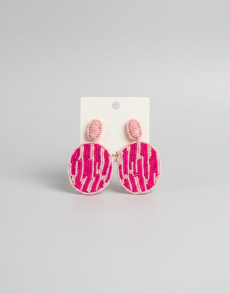 Sparkle Beaded Oval Drop Earrings - Pink