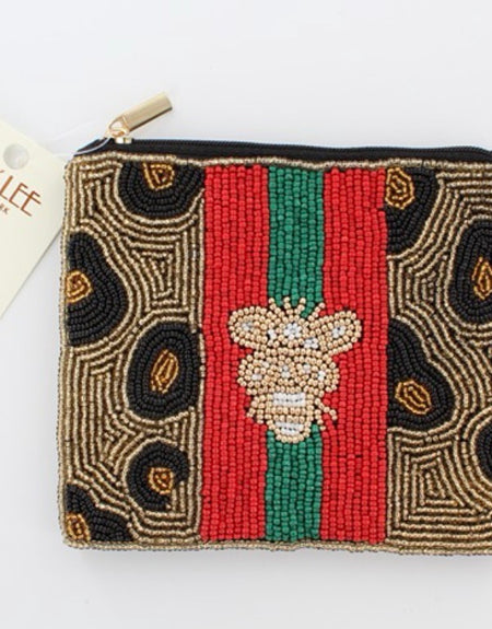 Honey Bee Leopard Beaded Coin Purse
