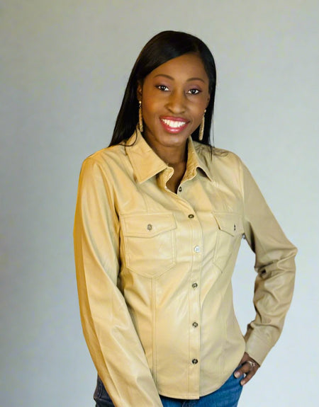 Khaki Faux Leather Shirt