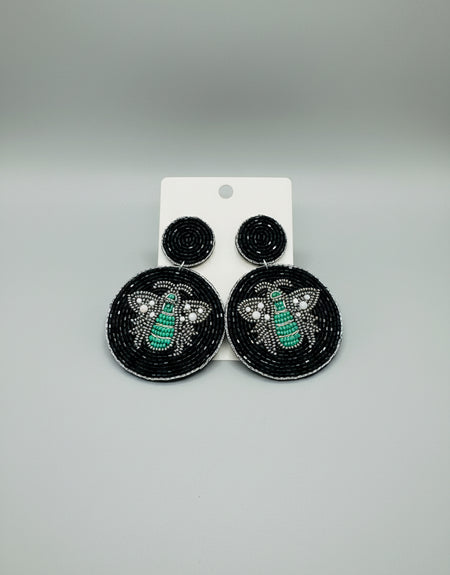 Queen Bee Round Beaded Earrings- Silver