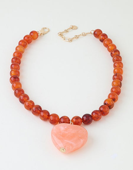 Marbled Peach Heart Bead Necklace - ReservedChic