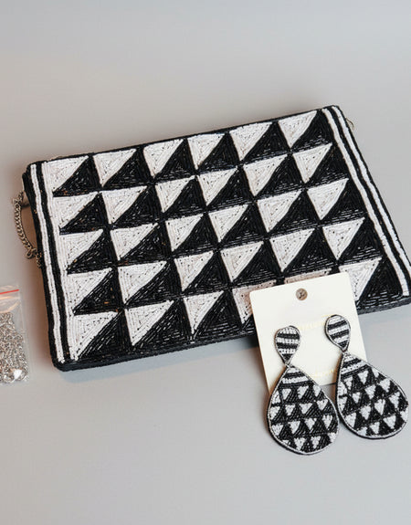 Tri Black White Beaded Bag
