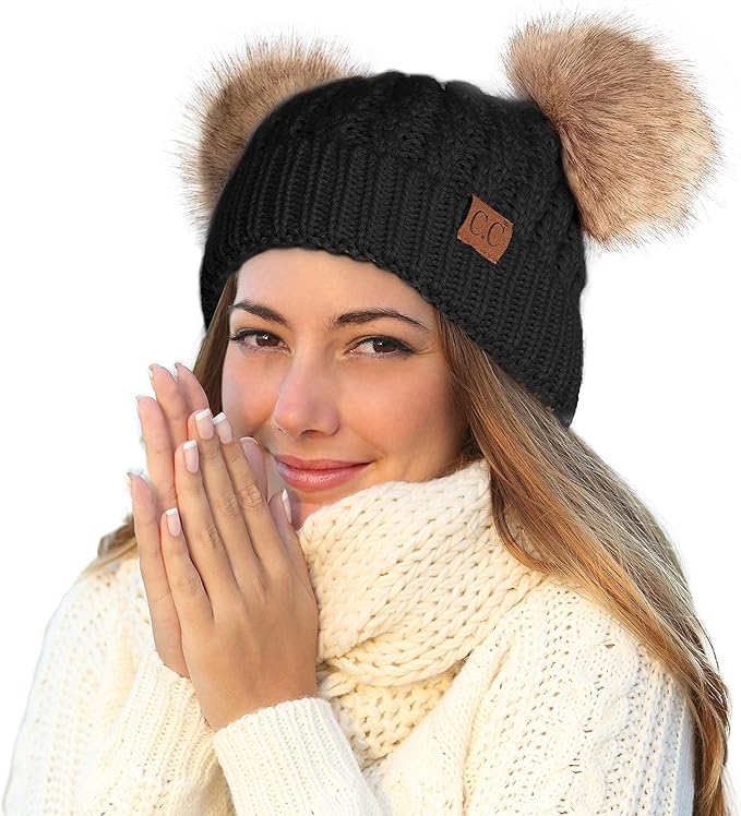 Beanie with double pom pom sales