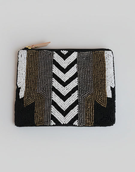 Black White Beaded Coin Purse