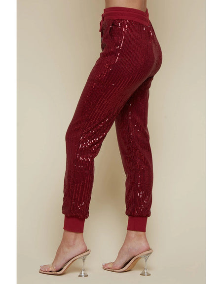 Ritzy Wine Sequin Joggers