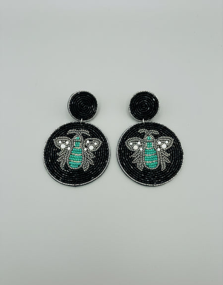 Queen Bee Round Beaded Earrings- Silver