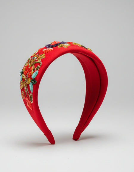 Elle Sequin Bead Headband -Red