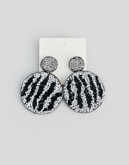 Zebra Print Beaded Round Earrings
