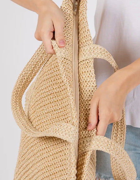 Sun and Sand Straw Tote Bag - Beige - ReservedChic