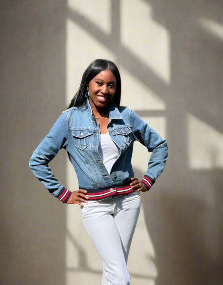 On Fleek Stripe Denim Jacket