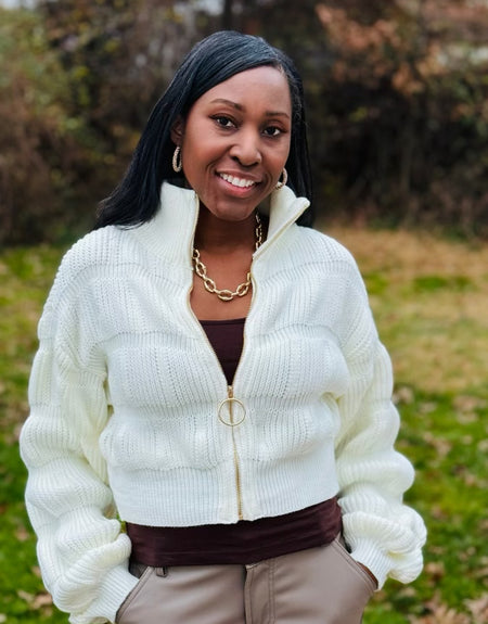 Bubble Cropped Sweater With Zipper