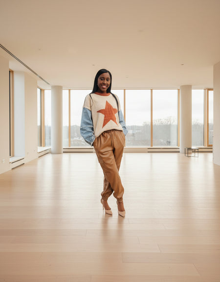 Denim Sleeve Star Sweater