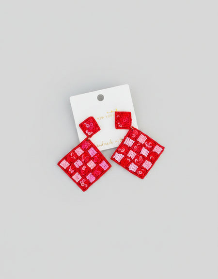 Checkered Diamond Drop Earrings - ReservedChic
