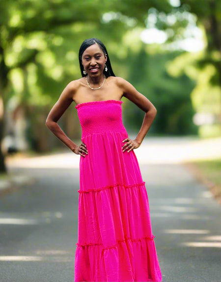 Nova Pink Strapless Maxi Dress - ReservedChic