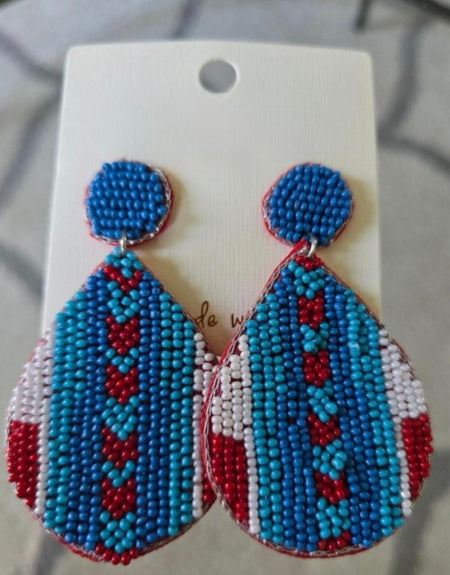 Southwest Beaded Drop Earrings- Red