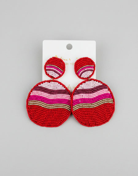 Wavy Red Beaded Earrings