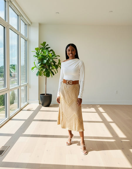 Geo Print Satin Midi Skirt