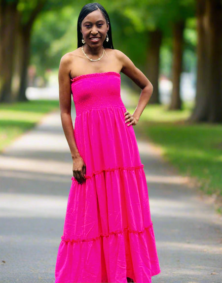 Nova Pink Strapless Maxi Dress - ReservedChic