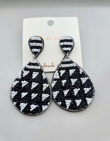 Tri Black White Beaded Earrings