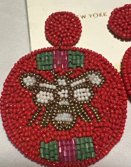 Queen Bee Round Beaded Earrings-Red