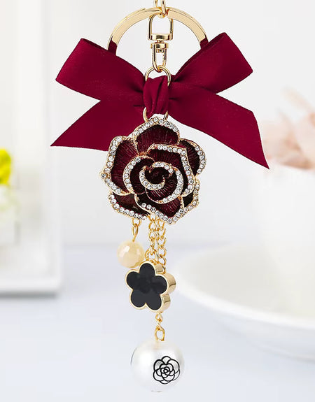 Camellia Keychain Bag Charm - Burgundy - ReservedChic