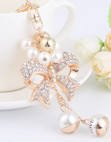 Bow and Pearl Keychain Bag Charm