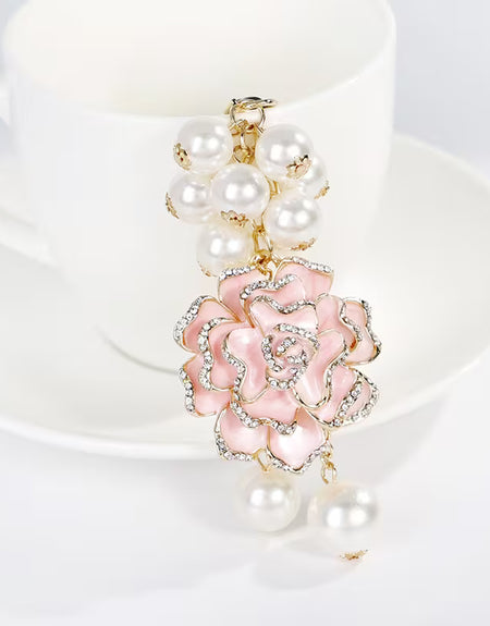 Luxury Flower Pearl Bag Charm-Pink