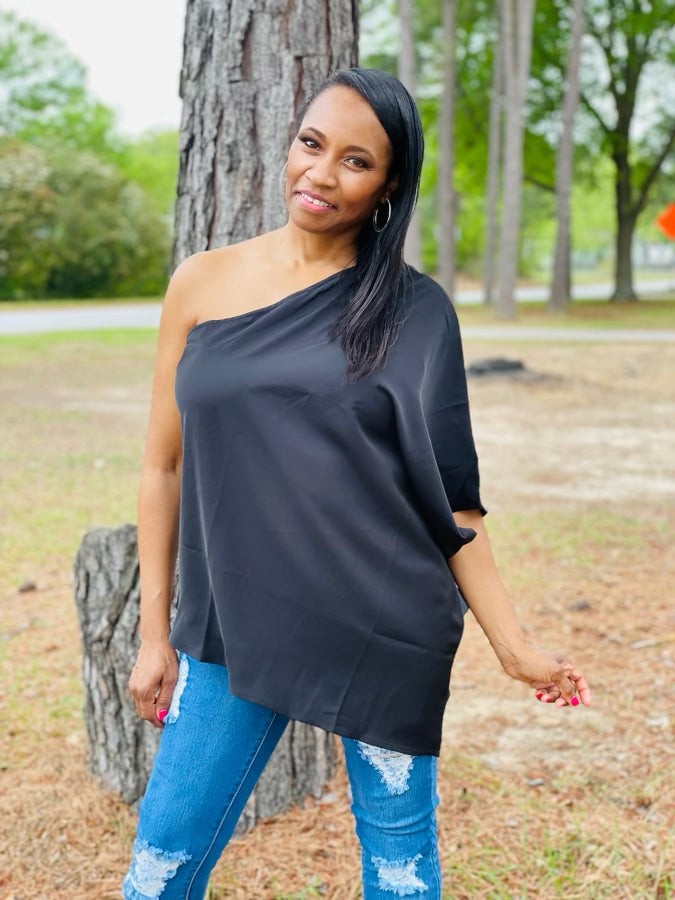 Sleek Black One Shoulder Top ReservedChic