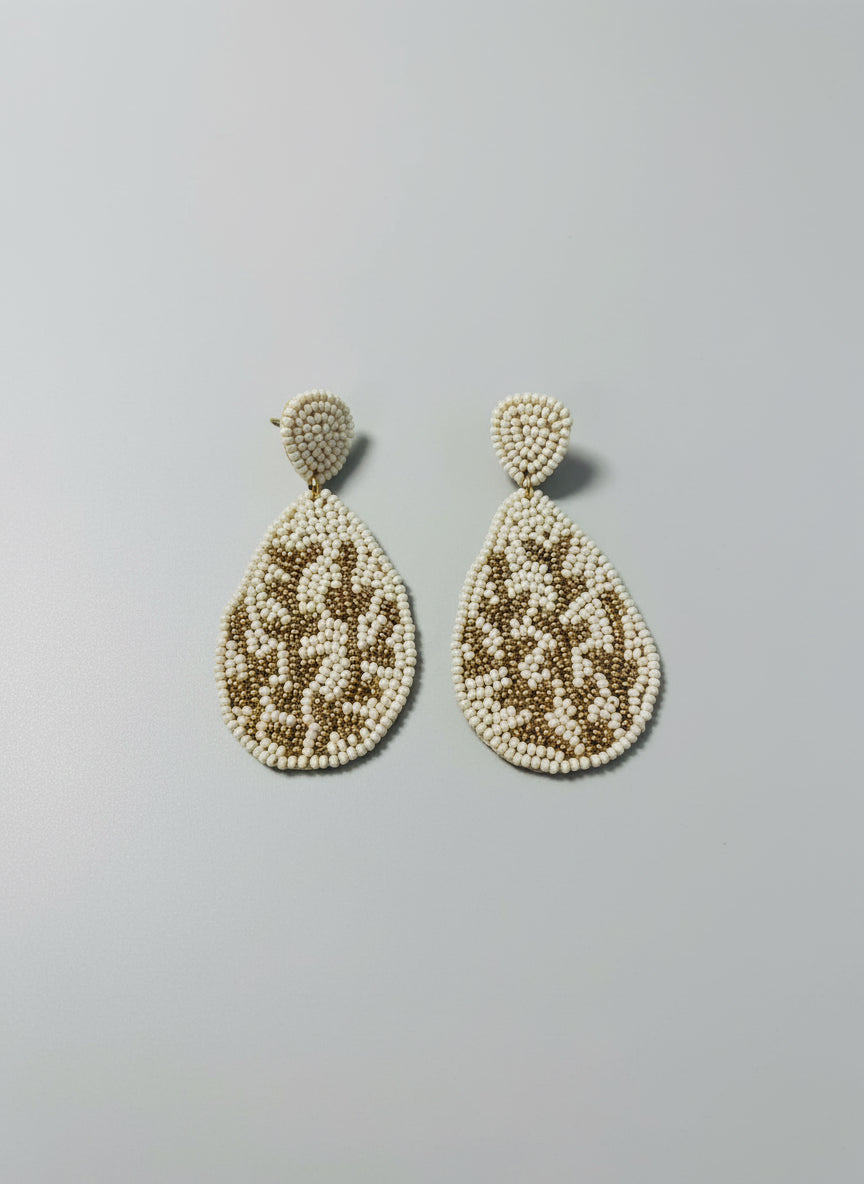 Lily Beige and Gold Beaded Earrings