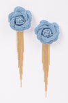 Denim Flower Fringe Earrings