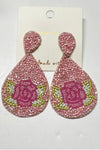 Pink Rose Beaded Earrings - ReservedChic