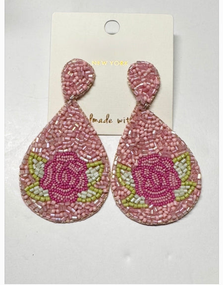 Pink Rose Beaded Earrings - ReservedChic